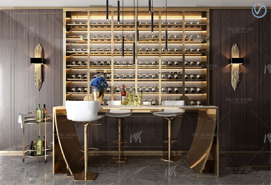 Modern light luxury metal bar wine cabinet 3d model